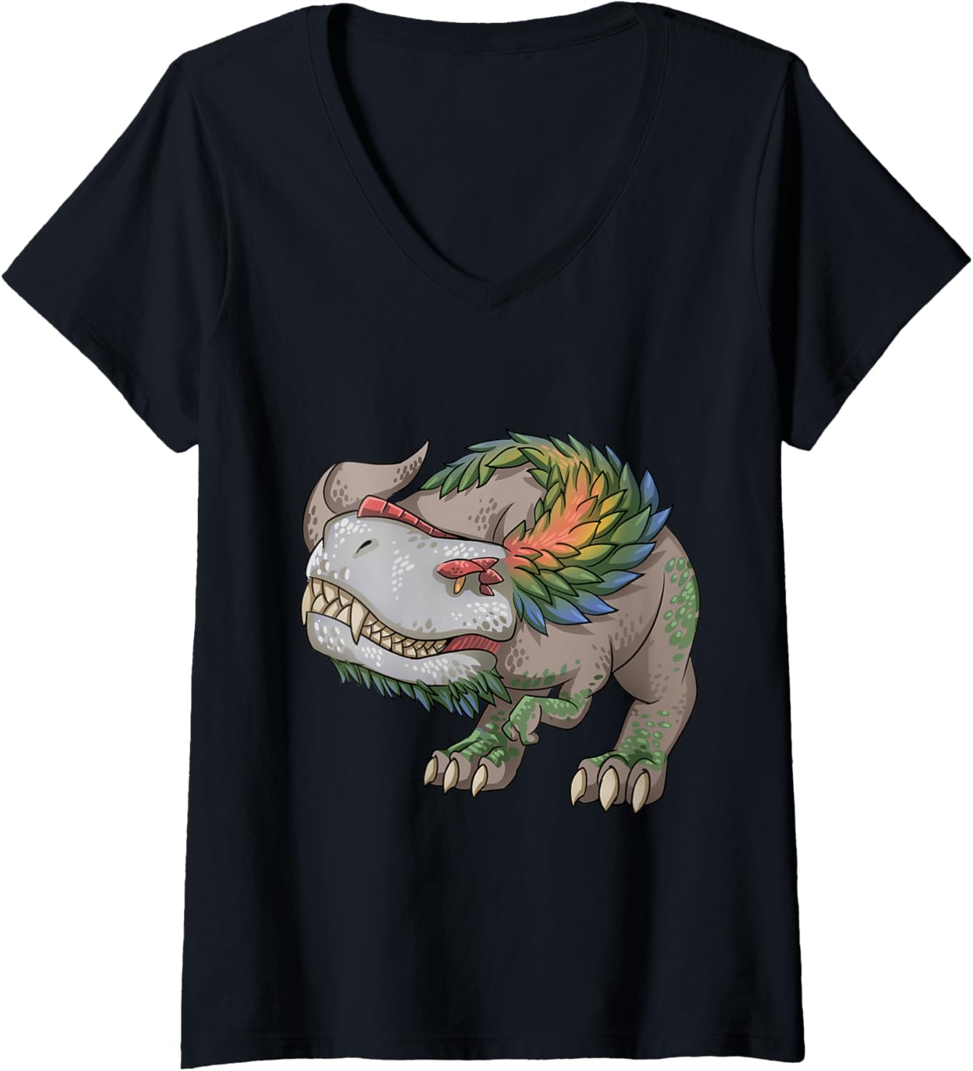 Womens Cool Dinosaur Graphic Prehistoric Chibi Dinos V-Neck