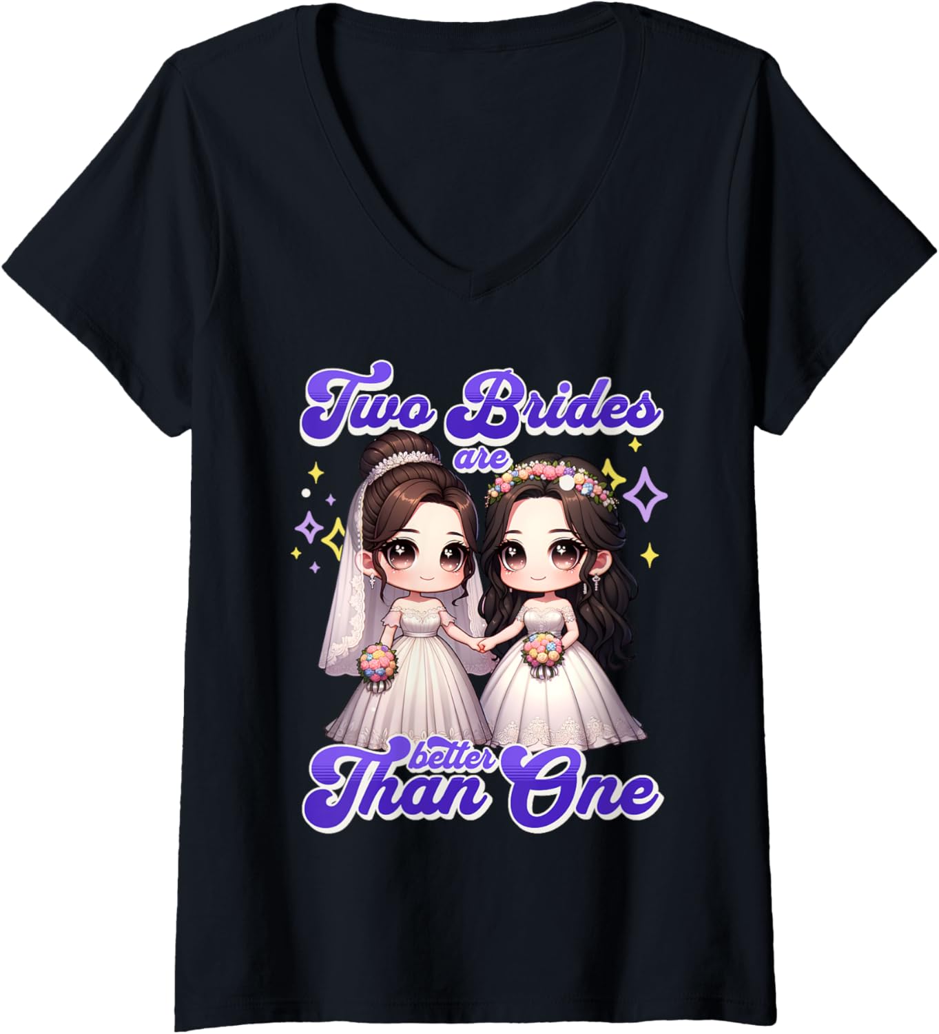 Womens Two Brides Are Better Than One Chibi Lesbian Couple V-Neck