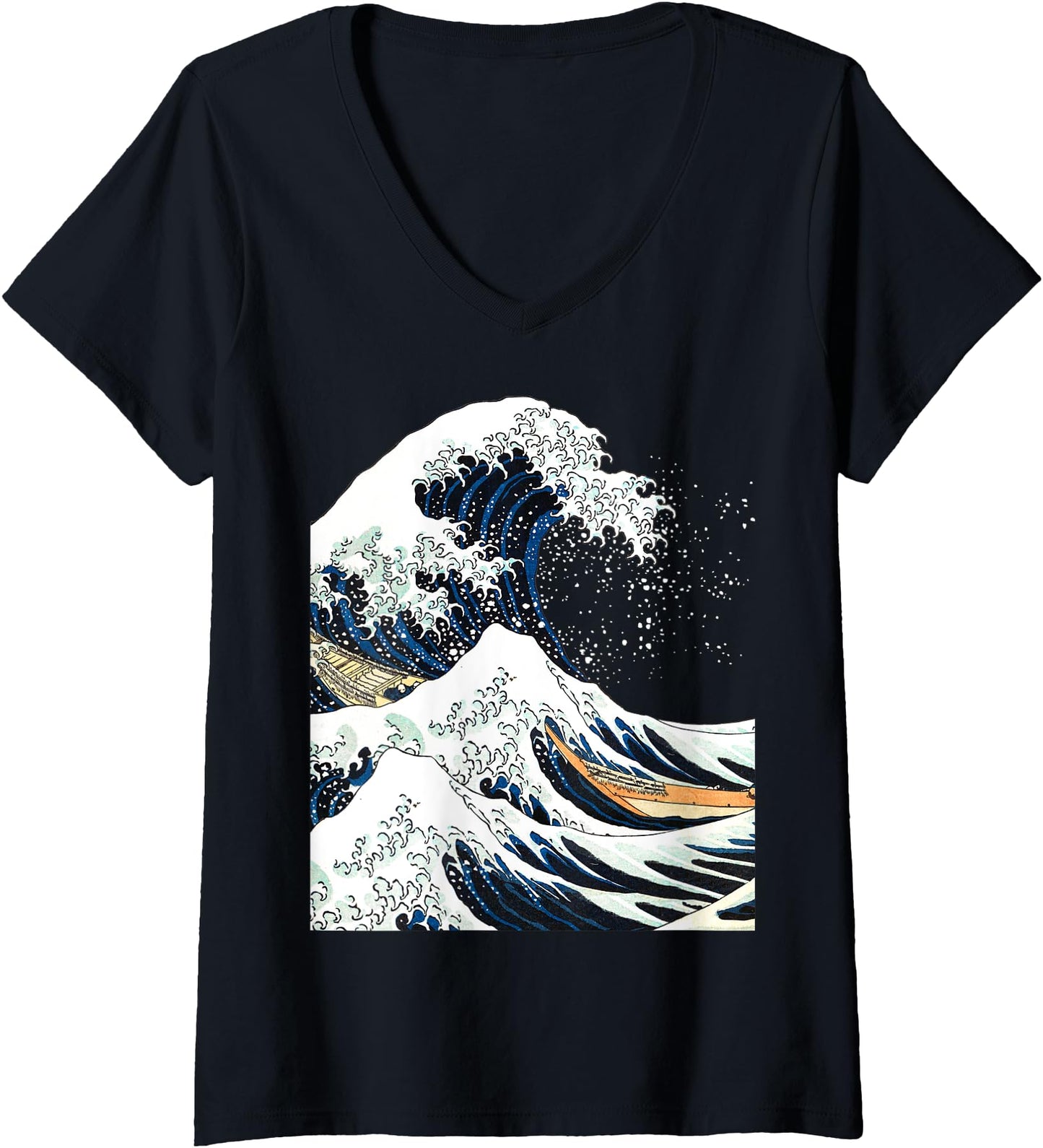 Womens The Great Wave off Kanagawa Hokusai Japanese Art V-Neck