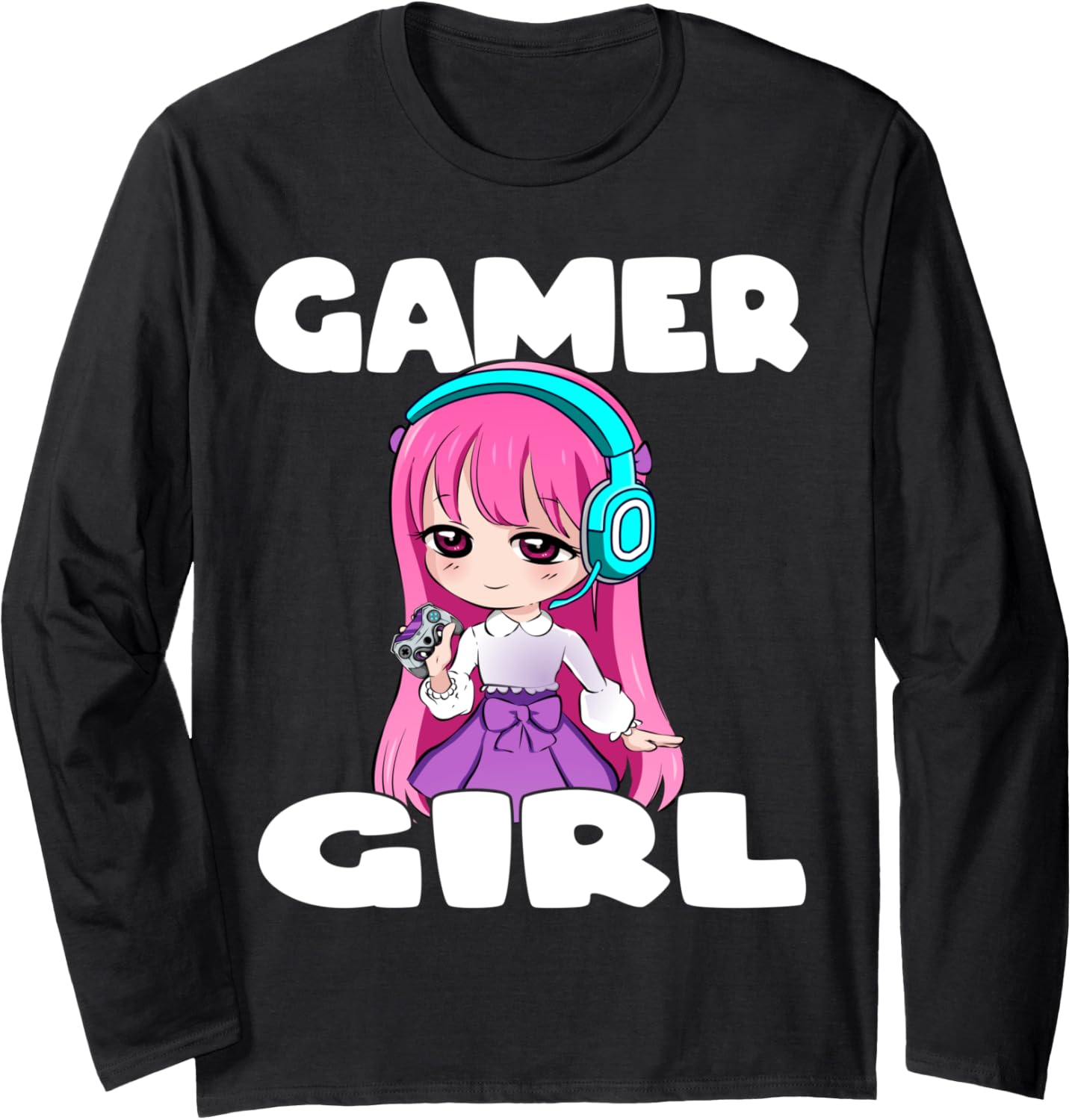 Gamer Girl Anime and Gaming chibi graphic Video Games Long Sleeve