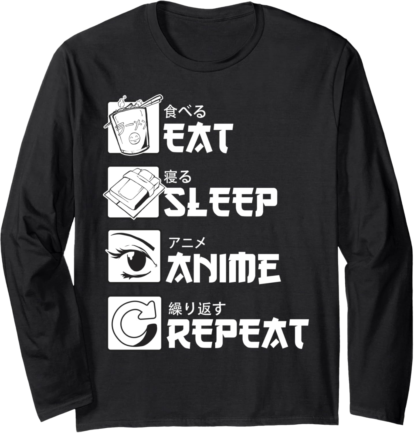 Eat Sleep Anime Repeat Kawaii Shirt Women Tees Mens Graphic Long Sleeve