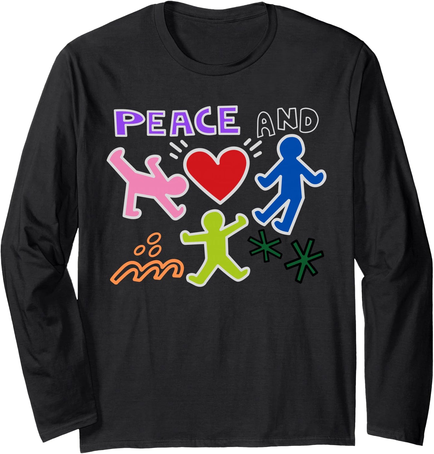 Keith Graffiti Peace and Love Art, Bold Bright Cartoon Gift Long Sleeve