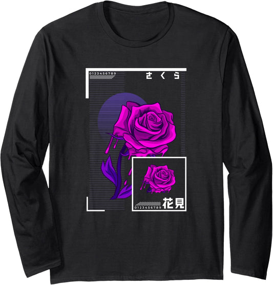 Cherry Blossom Japanese Retro Rose Graphic Long Sleeve