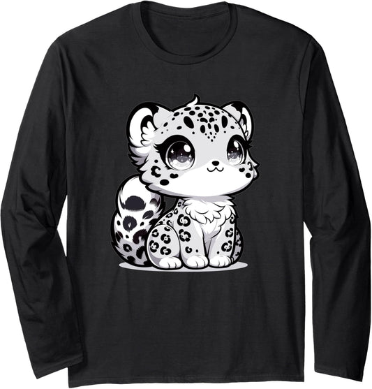 Adorable Cute Japanese Kawaii Chibi Snow Leopard Long Sleeve