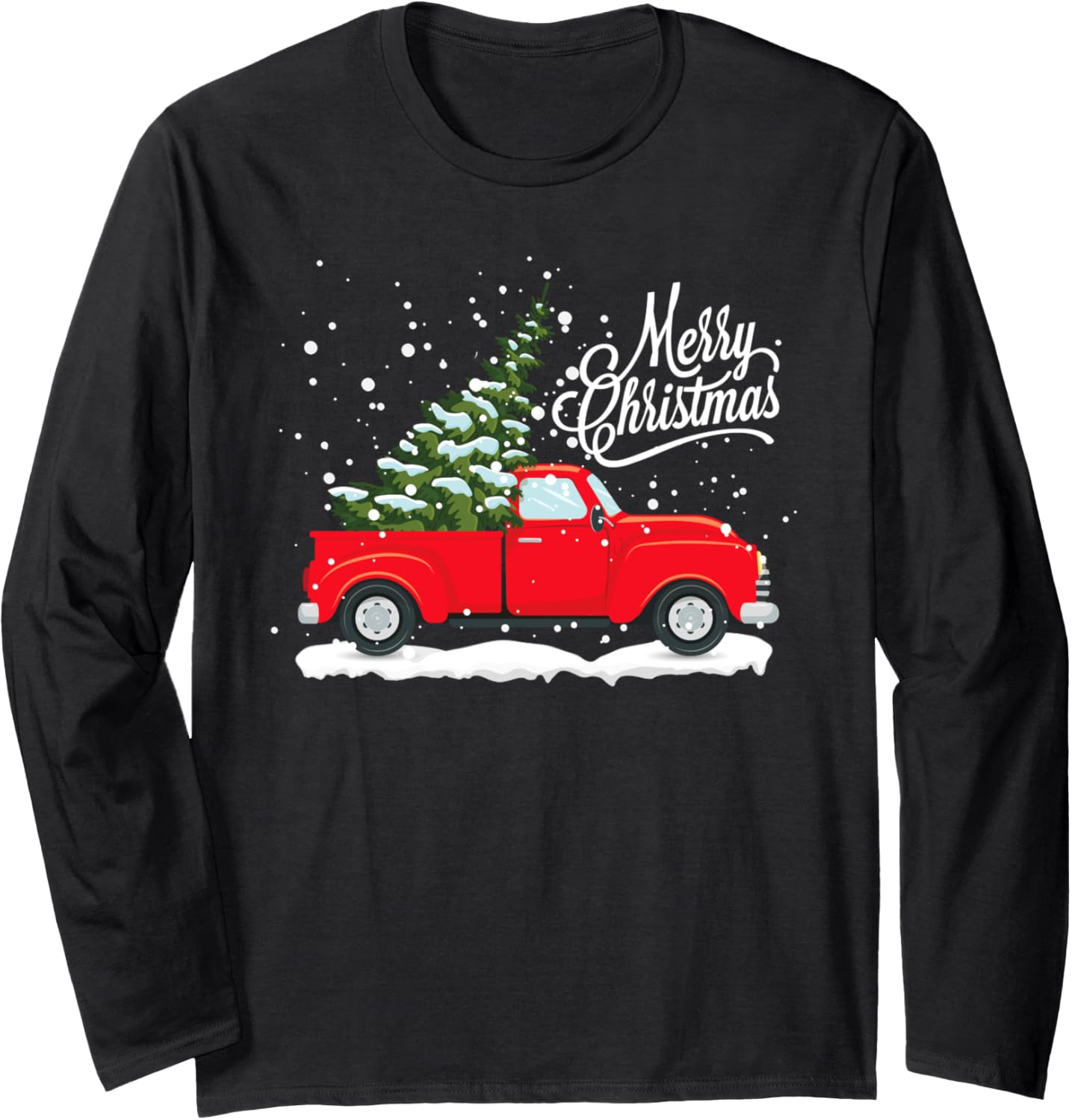 Vintage Red Truck Christmas Tree Pajama Family Xmas Party Long Sleeve