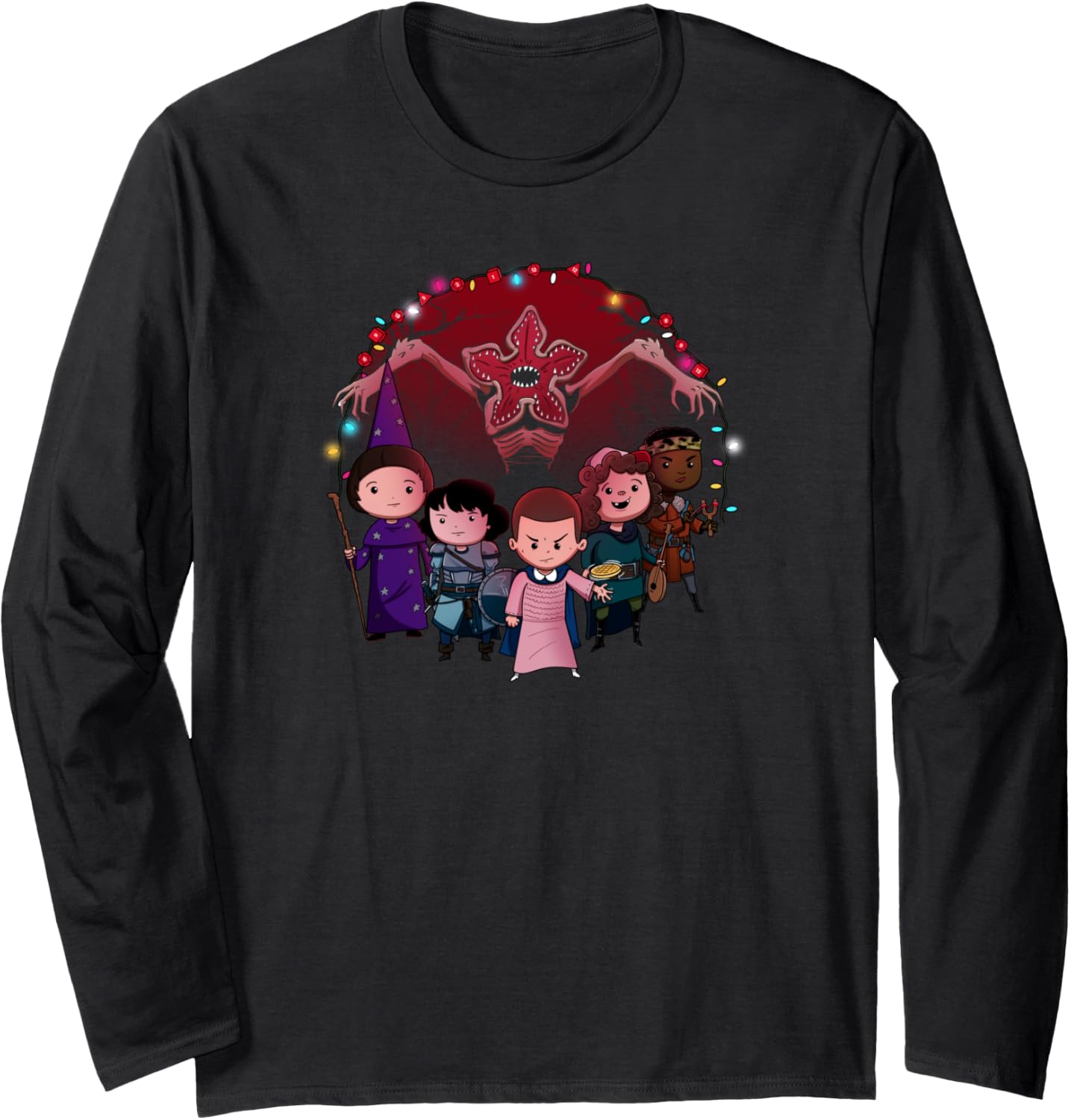 Stranger Things Group Shot Kids Role Play Chibi Pop Logo Long Sleeve