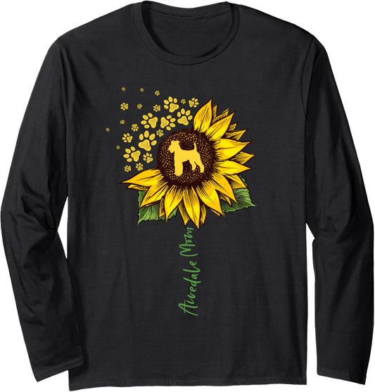 Airedale Mom Sunflower Airedale Terrier Gifts Dog Mom Mama Long Sleeve T-Shirt