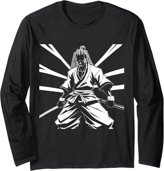 Anime African Samurai Afro Black Yasuke Ronin Manga Fan Long Sleeve