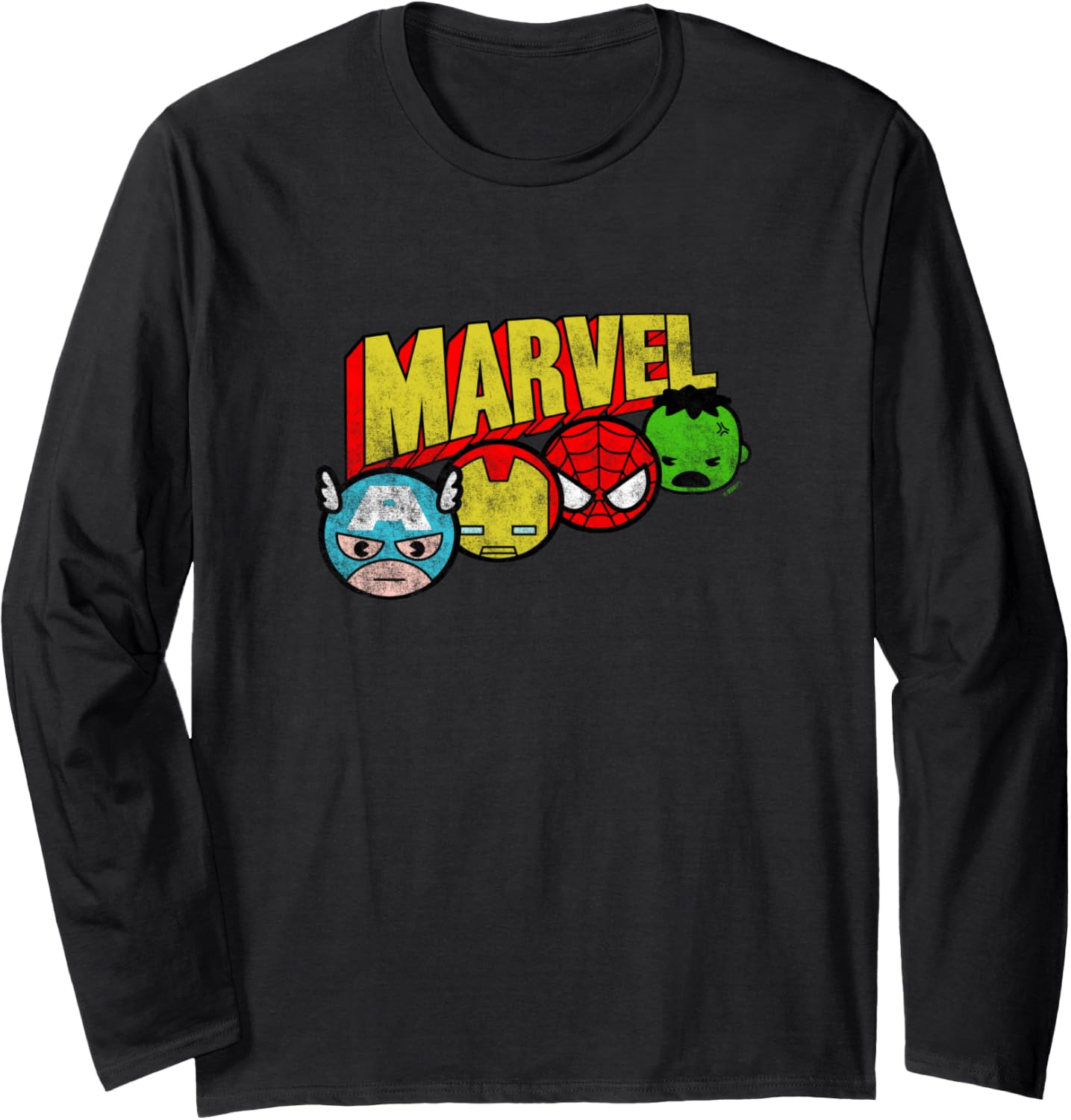 Marvel Kawaii Chibi Avengers Heads Overlapped Vintage Logo Long Sleeve