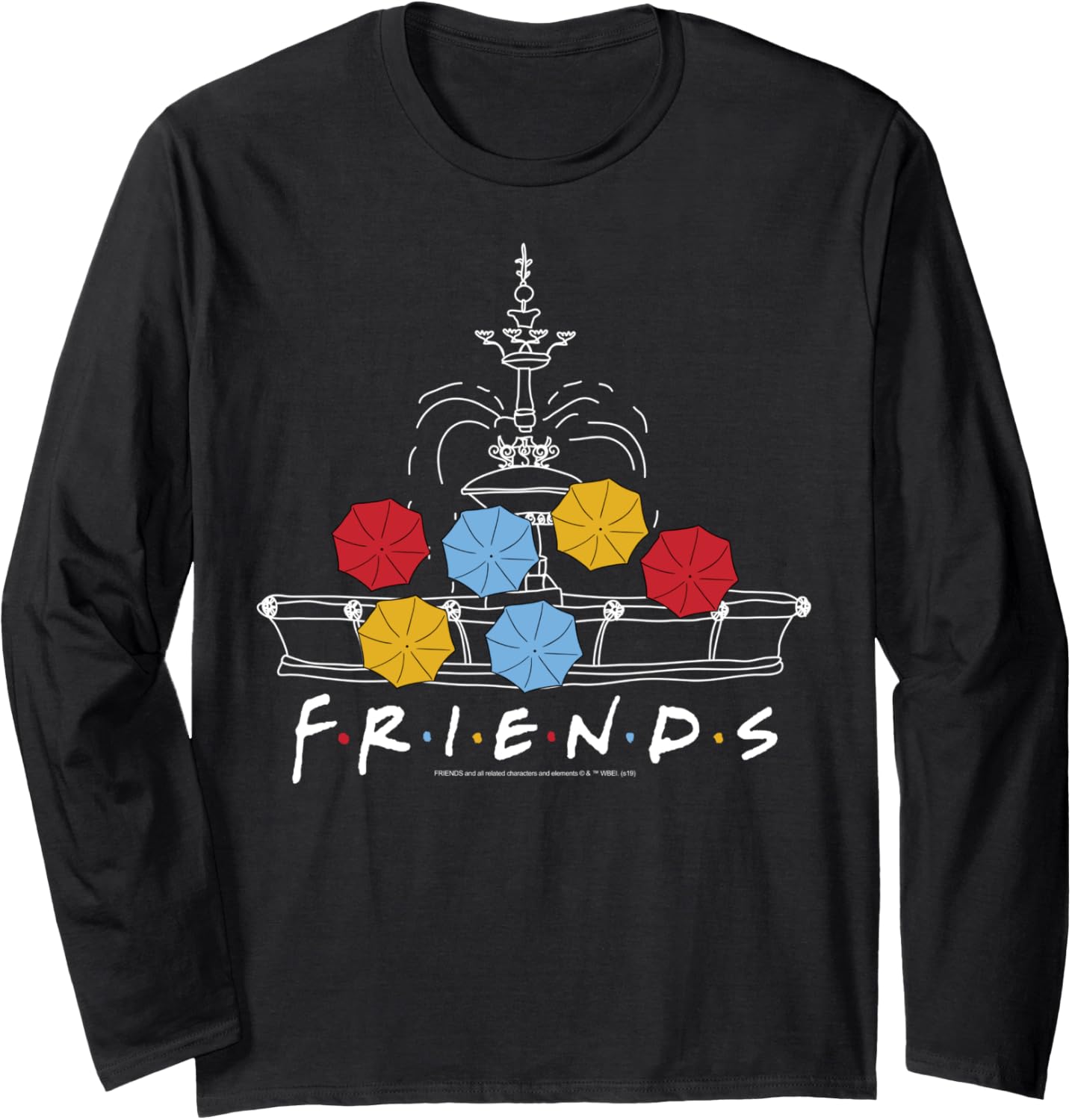 Friends Umbrella Fountain Outline Long Sleeve
