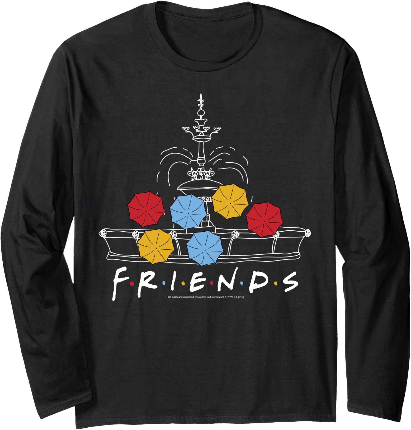 Friends Umbrella Fountain Outline Long Sleeve