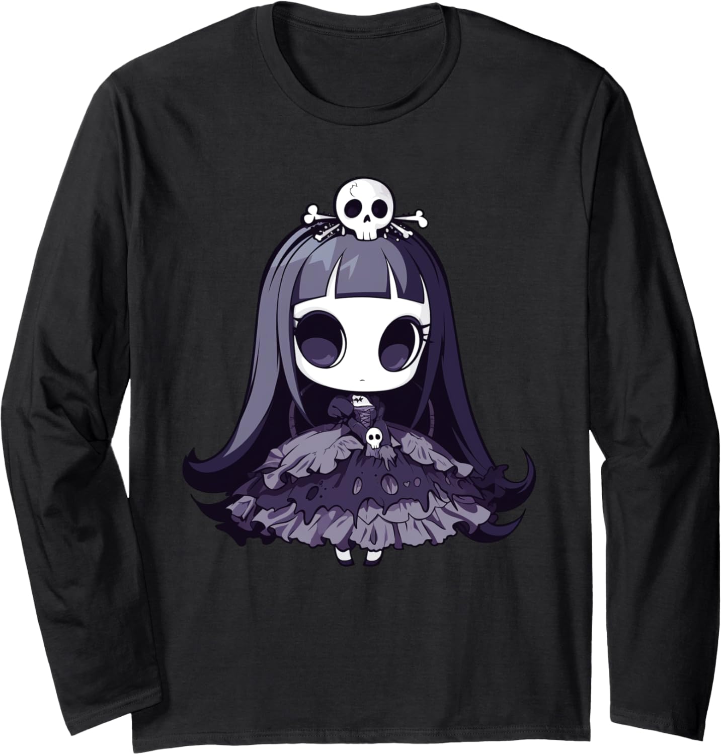Chibi Anime Gothic Goth Skeleton Girl Doll Spooky Chibi Long Sleeve
