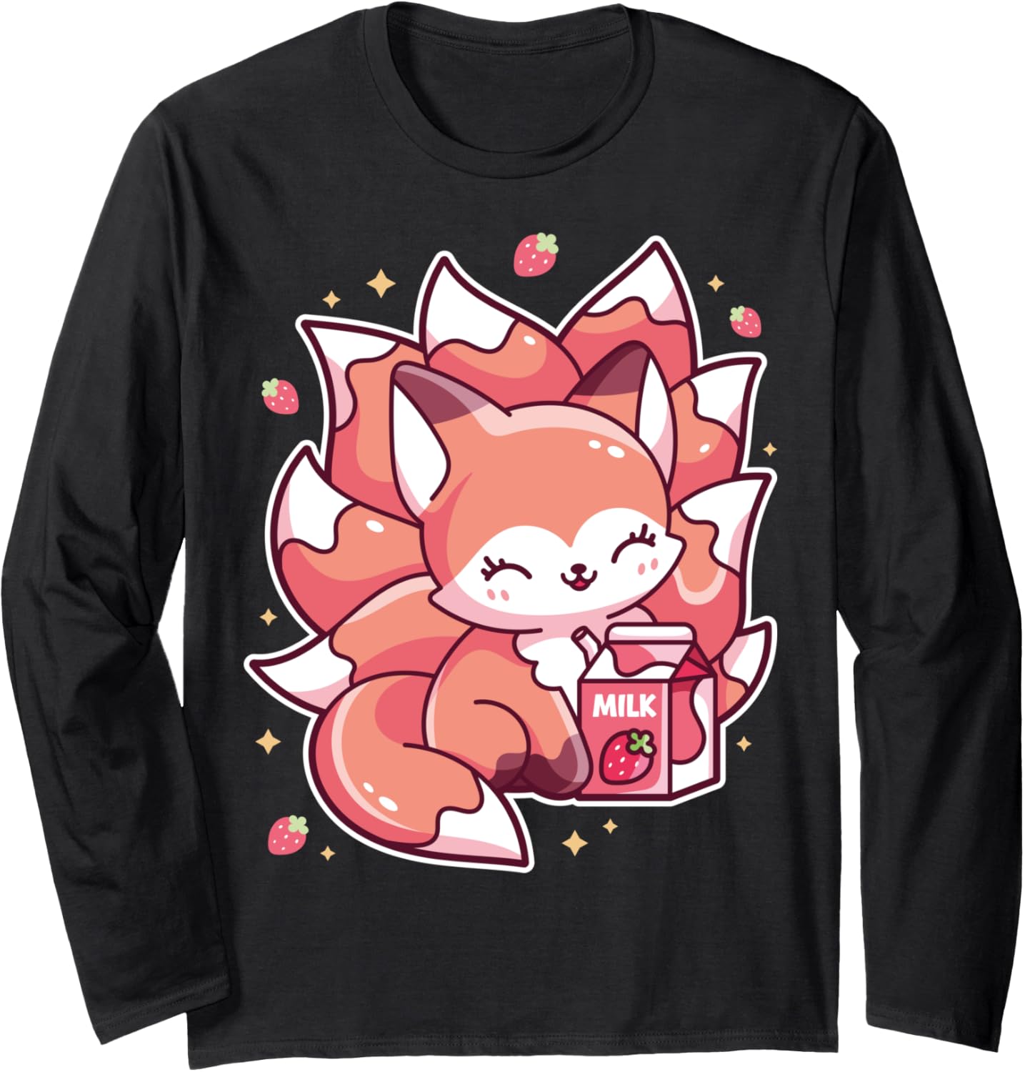 Nine Tail Fox Kawaii Japanese Anime Strawberry Milk Carton Long Sleeve