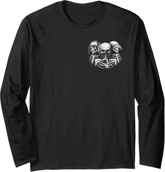 (2 Sides) Stuck Between IDK, IDC and IDGAF Skeletons Long Sleeve T-Shirt