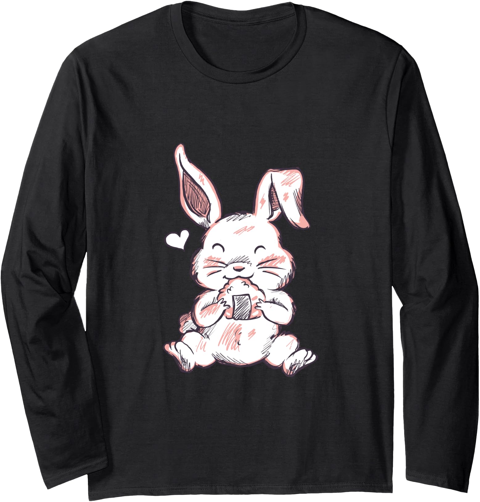 Cute Bunny Eats Japanese Onigiri Long Sleeve