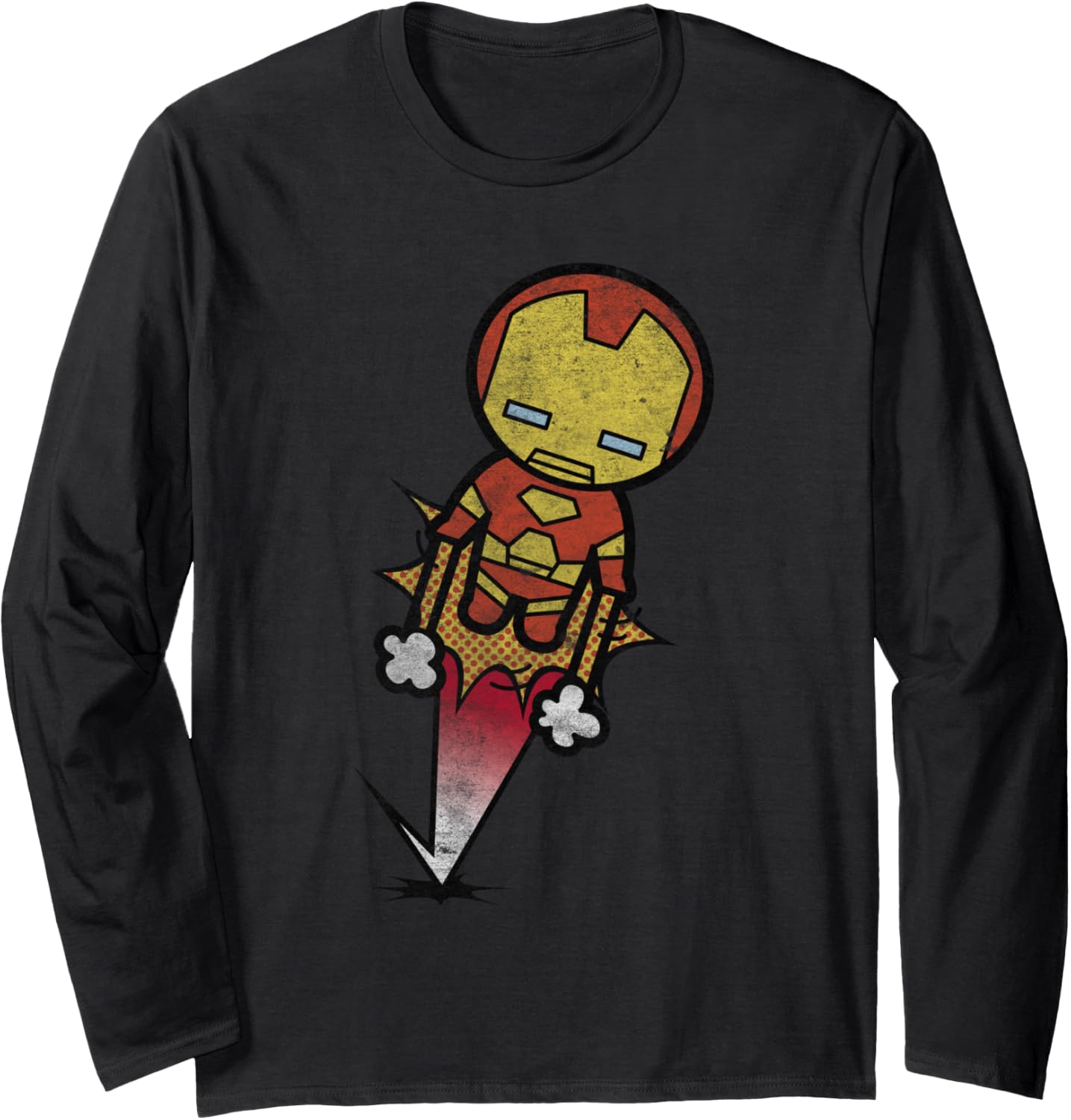 Marvel Kawaii Chibi iron Man Blasting Off Distressed Long Sleeve