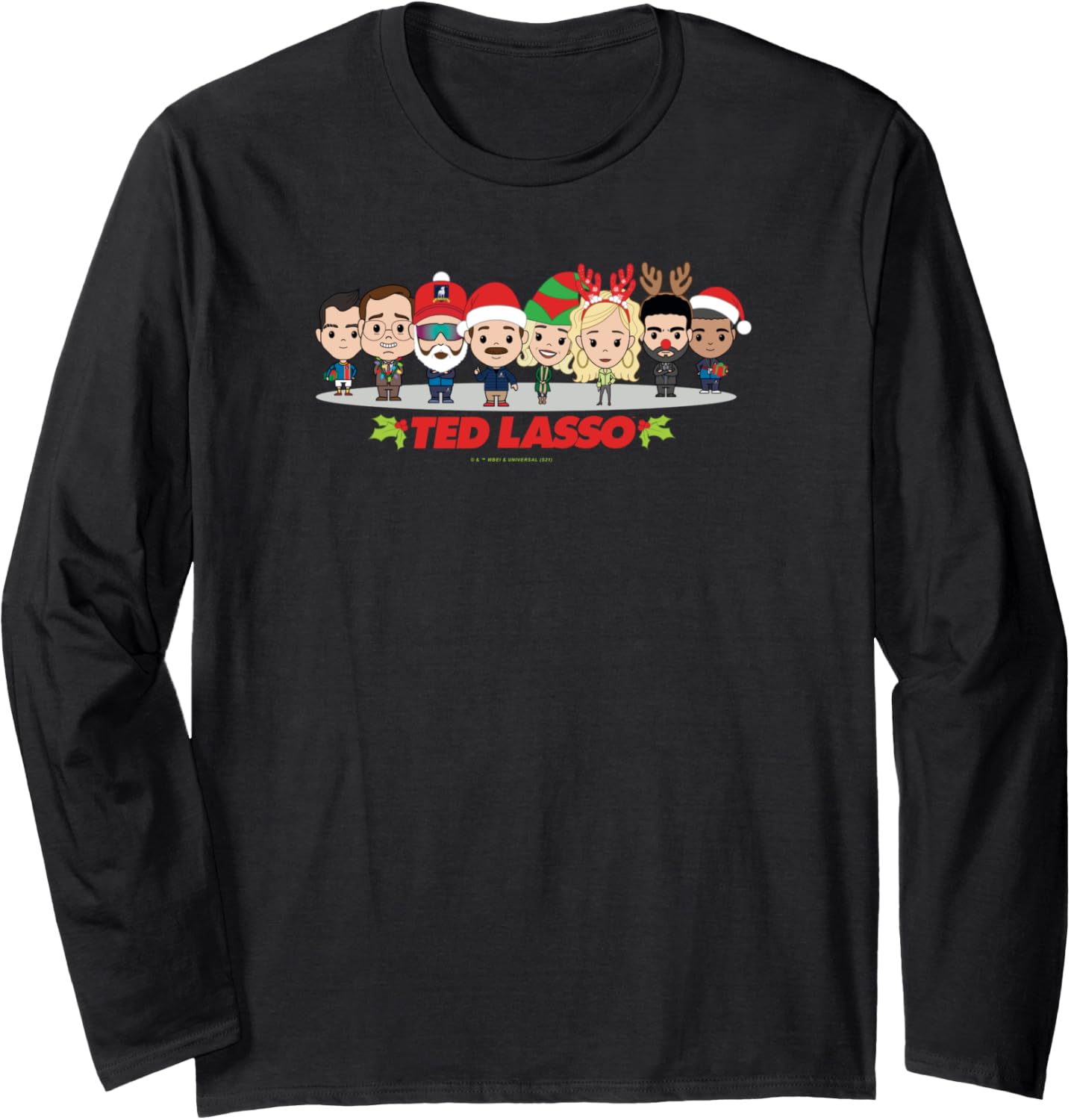 Ted Lasso Christmas Group Shot Holiday Chibi Style Long Sleeve