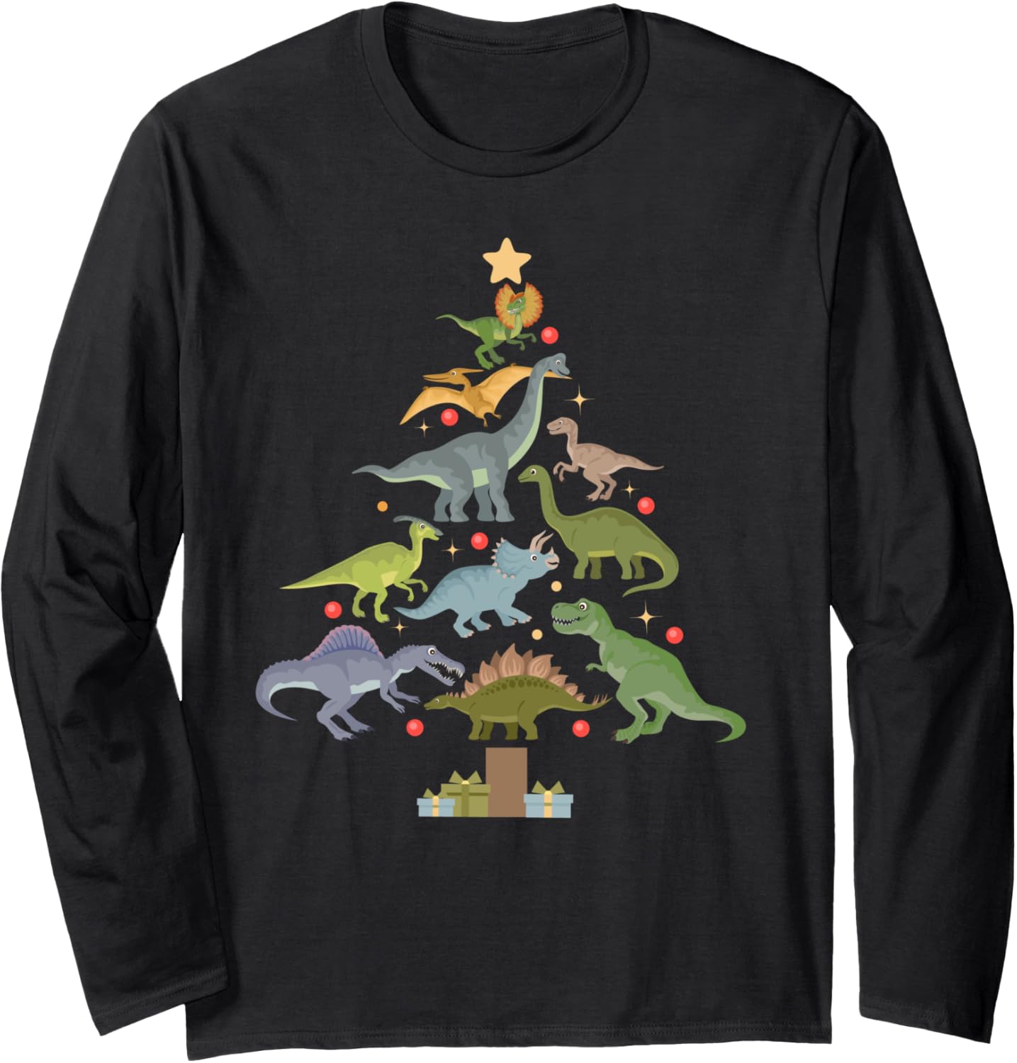 Christmas Dinosaur Tree Kids Boys Men Family Saurus Xmas Long Sleeve