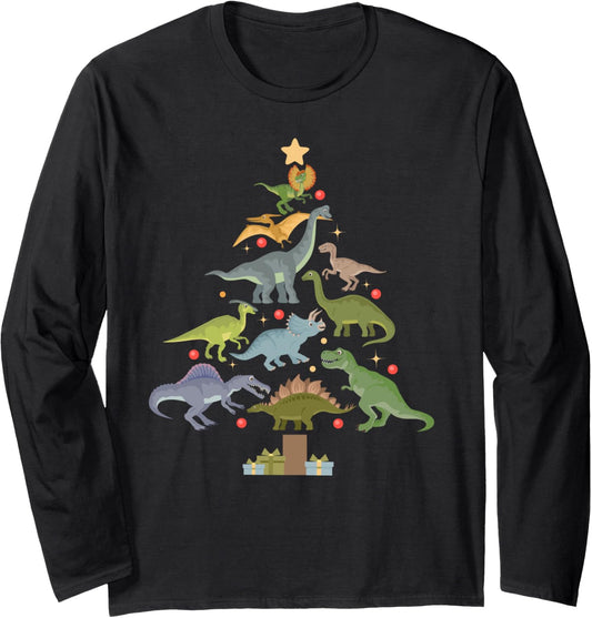 Christmas Dinosaur Tree Kids Boys Men Family Saurus Xmas Long Sleeve