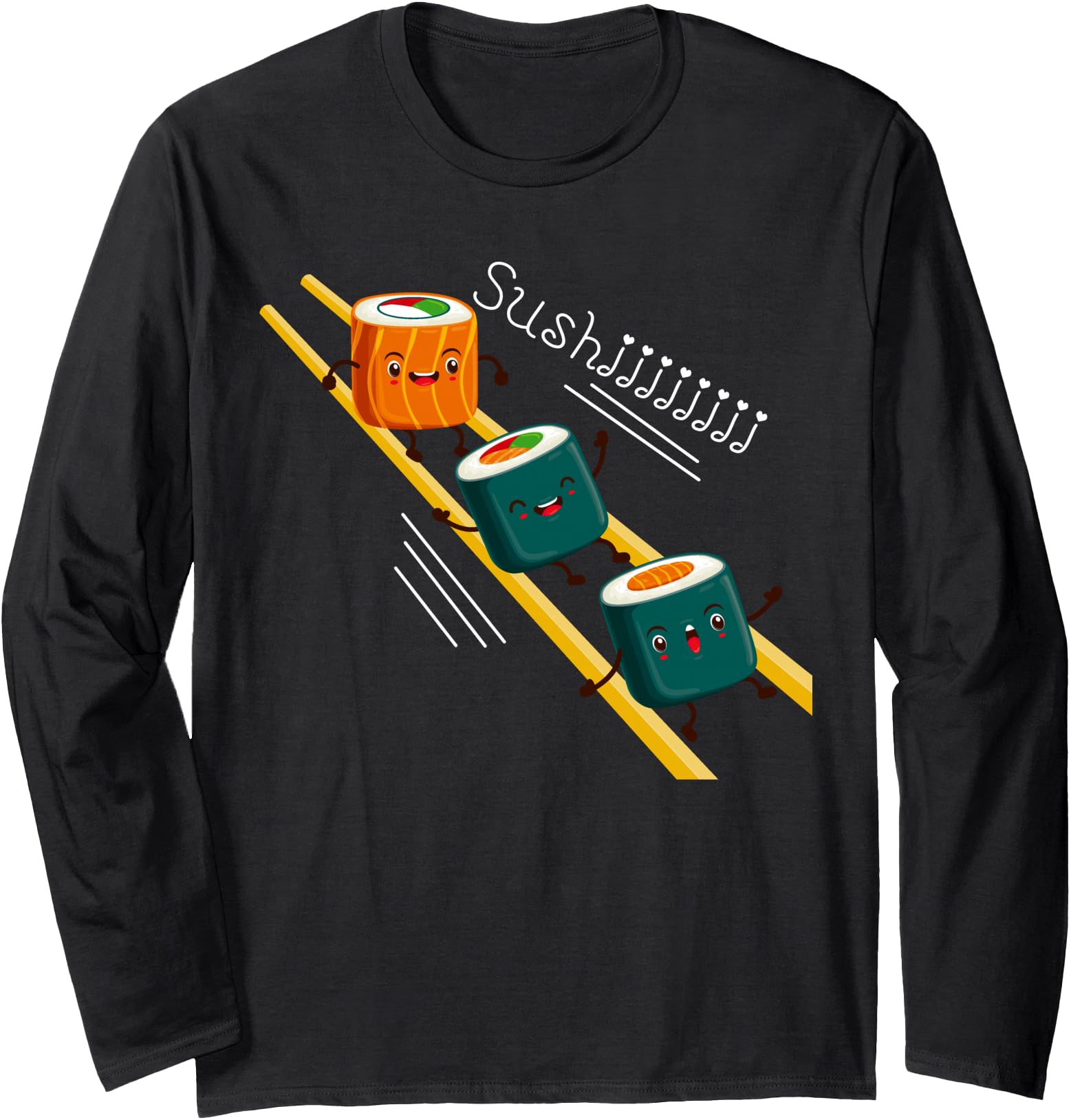Funny Happy Cute Sushi Anime character Kawaii Japaneses Food Long Sleeve