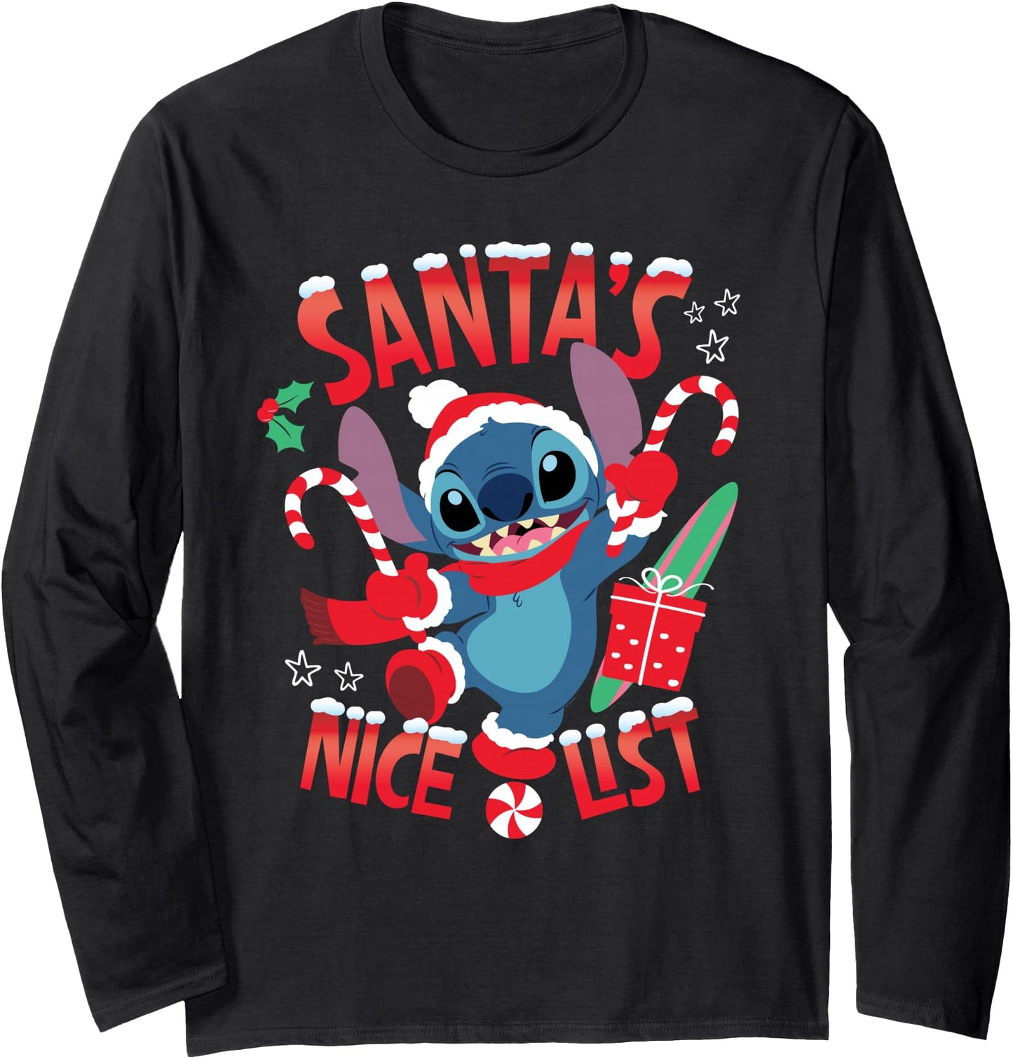 Disney Stitch Christmas Santa's Nice List Funny Holiday Long Sleeve