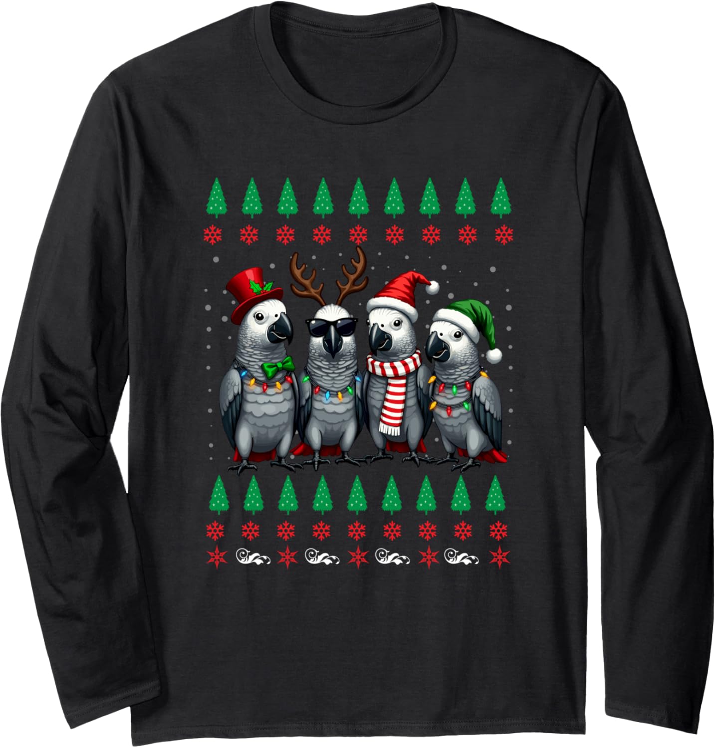 African Grey Parrot Ugly Christmas Sweater Santa Hat Xmas Long Sleeve