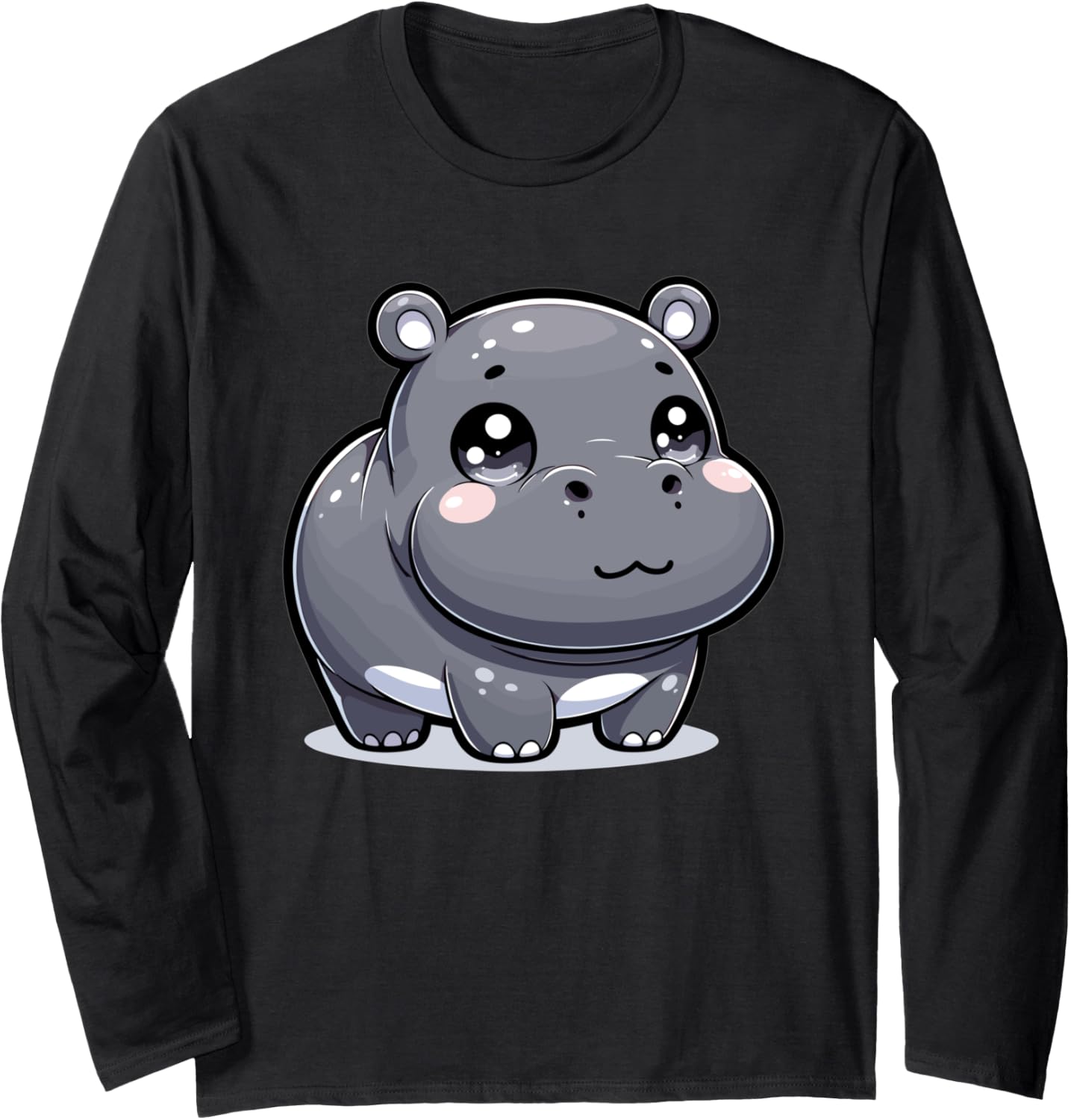 Adorable Cute Japanese Kawaii Chibi Hippopotamus Long Sleeve