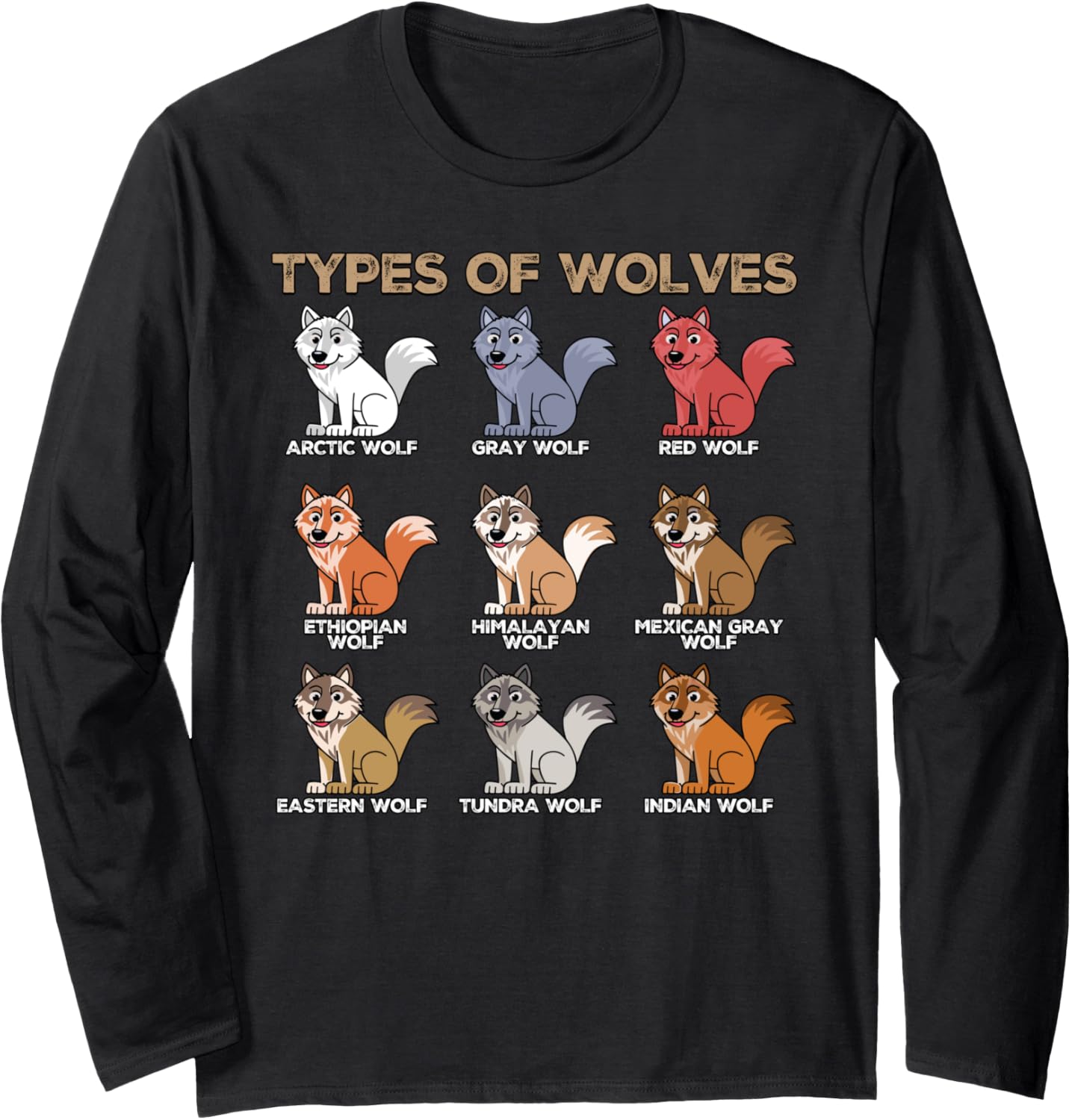 Types of Wolves Funny Cute Wolf Animals Chibi Wolf Long Sleeve