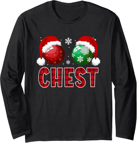 Chest Nuts Christmas Shirt Funny Matching Couple Chestnuts Long Sleeve T-Shirt