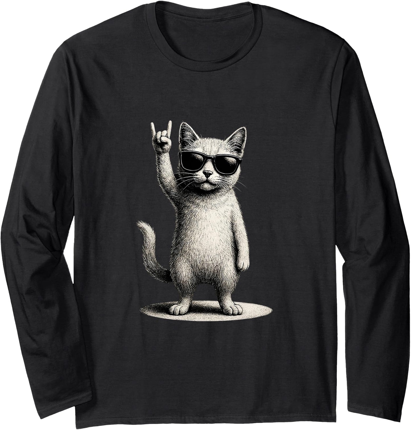 Retro Cat Rock Music Men Women Funny Cat Long Sleeve