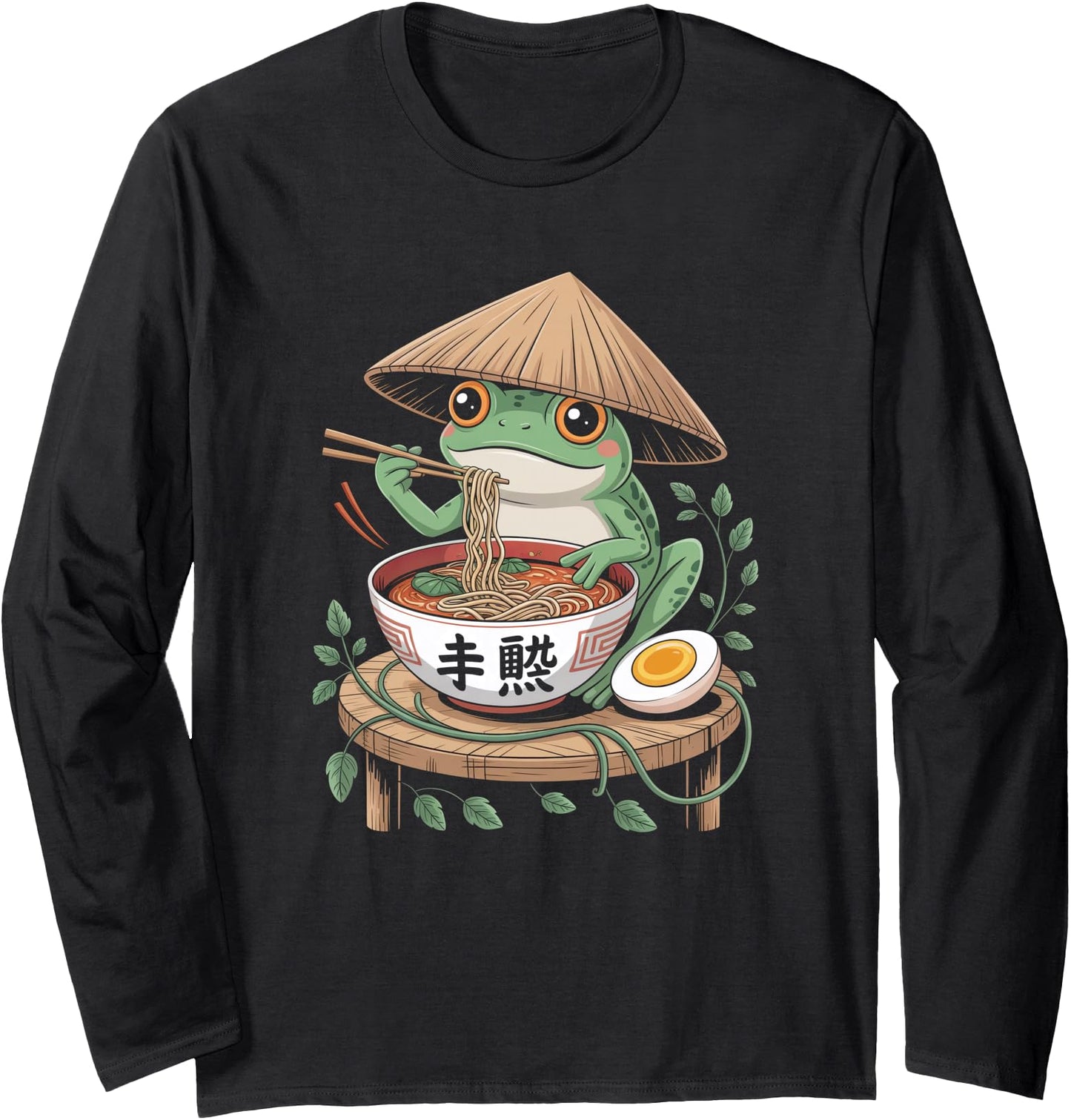 Cute Frog Eating Ramen Japanese Style Anime Kawaii Ink Long Sleeve
