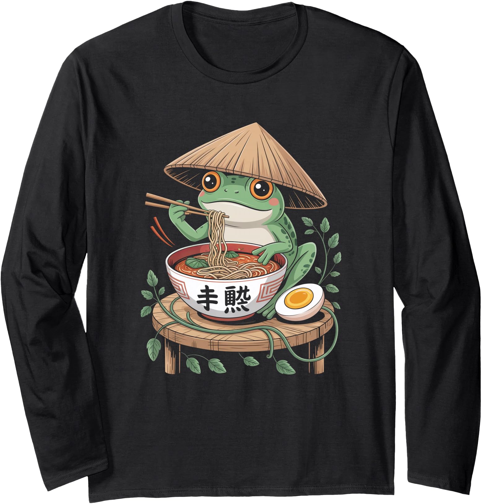 Cute Frog Eating Ramen Japanese Style Anime Kawaii Ink Long Sleeve
