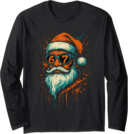 67 Christmas Santa Face 6 7 Meme Six Seven Teen Boys Long Sleeve