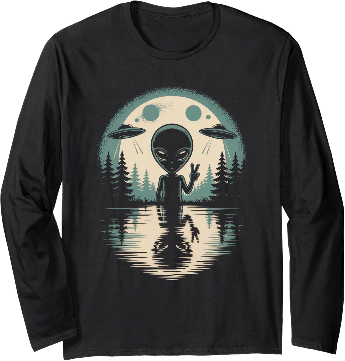 Alien Moon Space UFO Extraterrestrial Vintage Long Sleeve