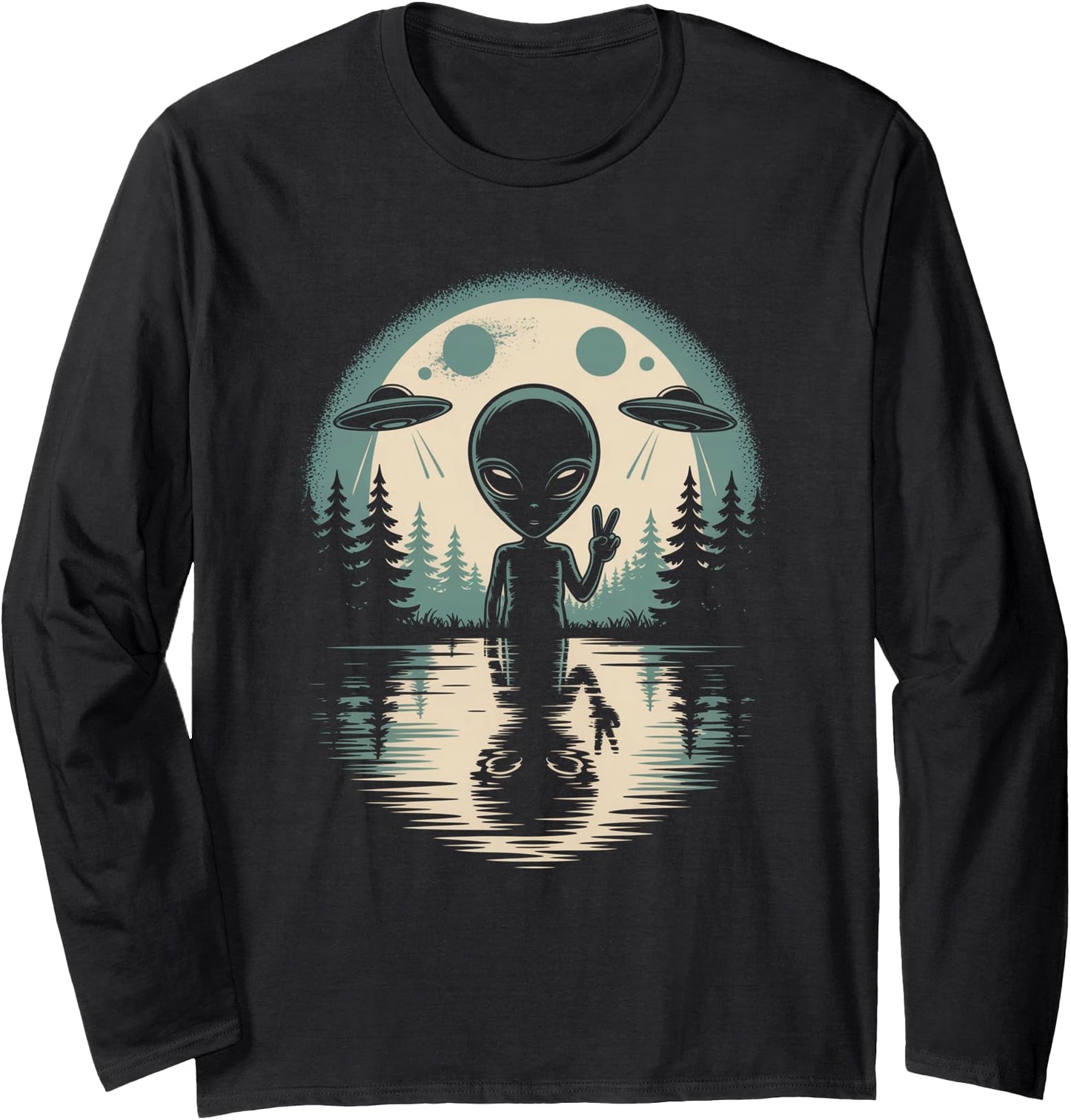 Alien Moon Space UFO Extraterrestrial Vintage Long Sleeve