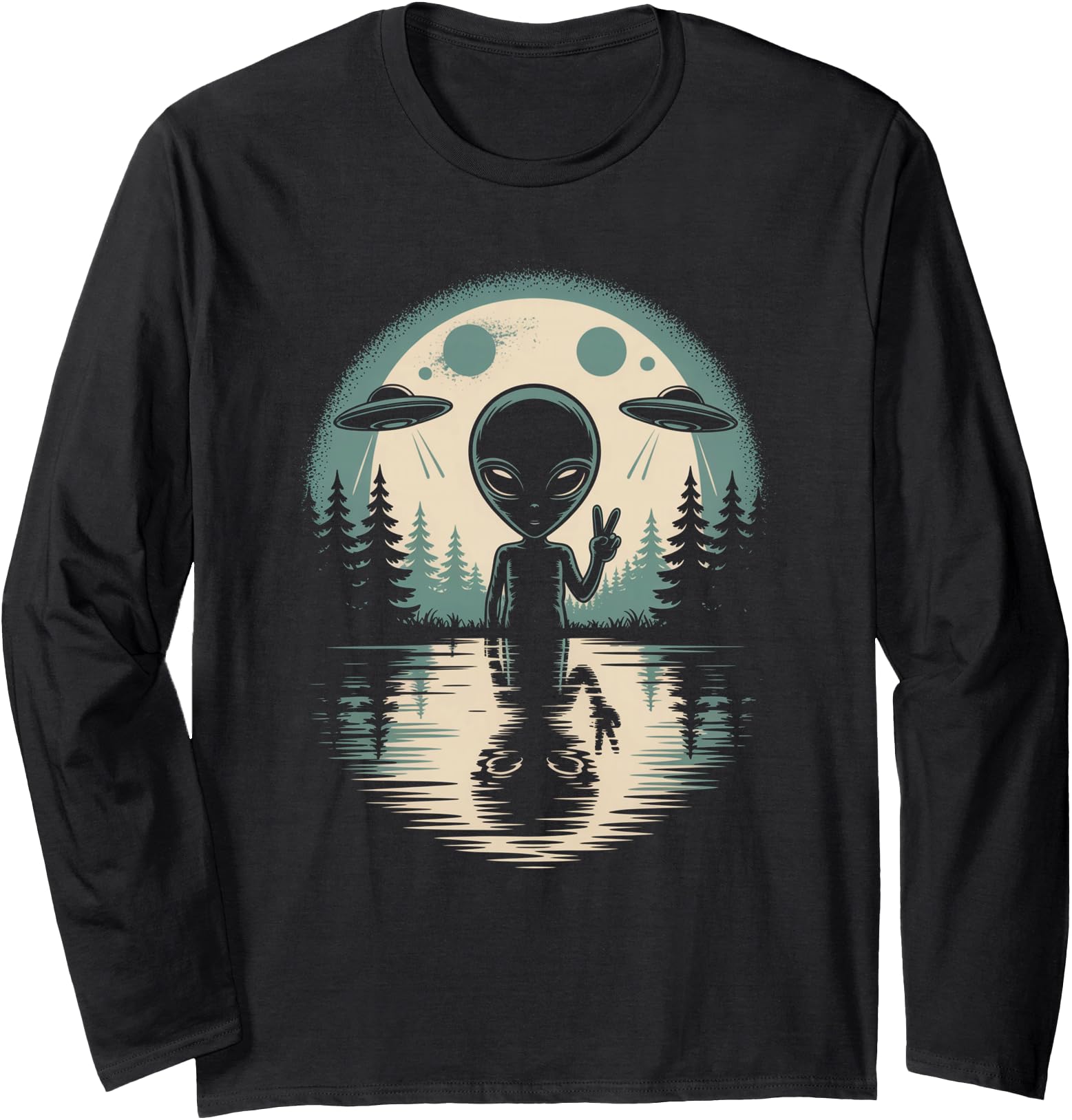 Alien Moon Space UFO Extraterrestrial Vintage Long Sleeve
