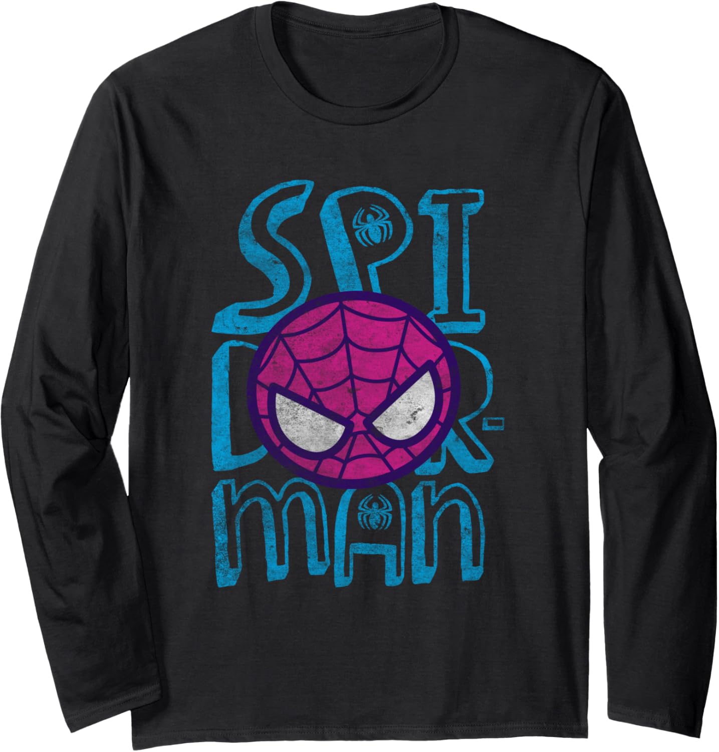 Marvel Kawaii Spider-Man Chibi Face Logo Distressed Long Sleeve