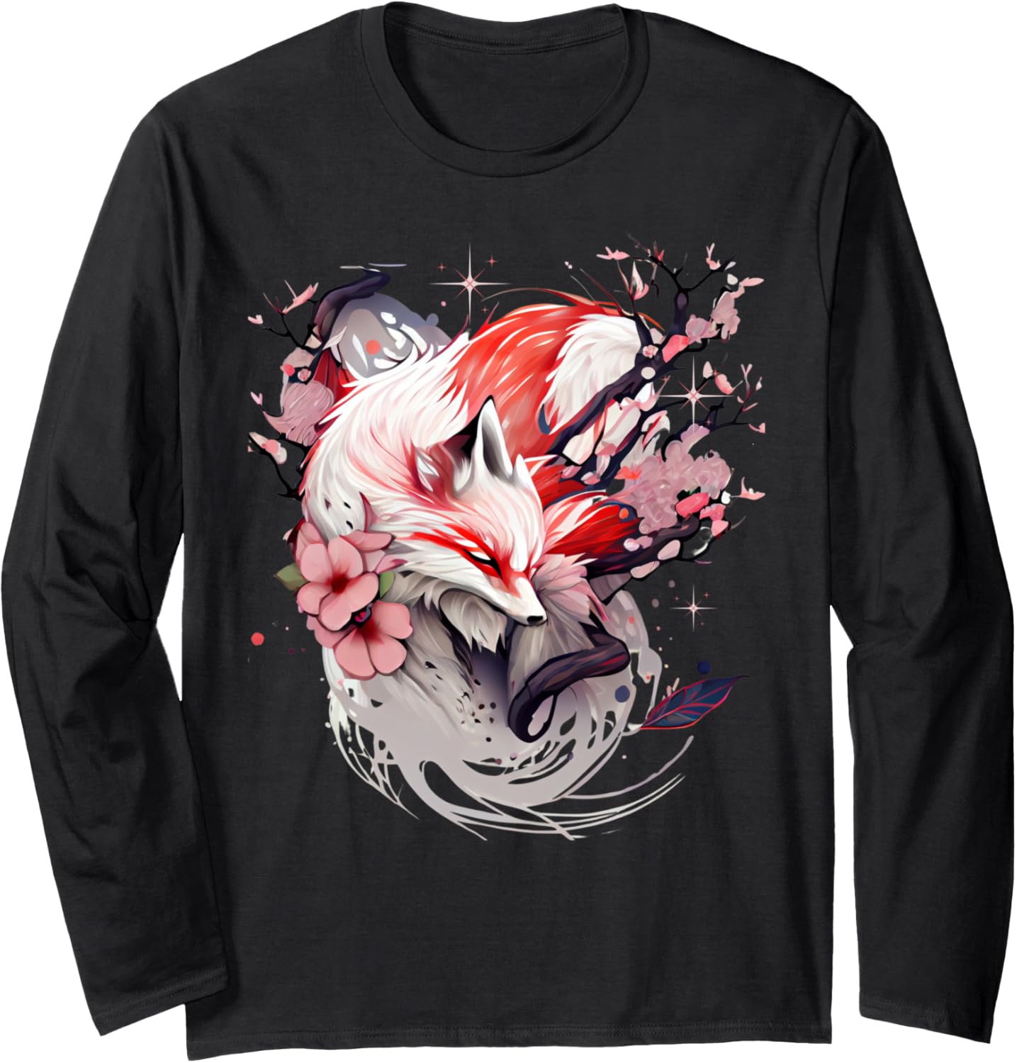 Kitsune Japanese Anime Kawaii Fox Blossom Cherry Flower Long Sleeve
