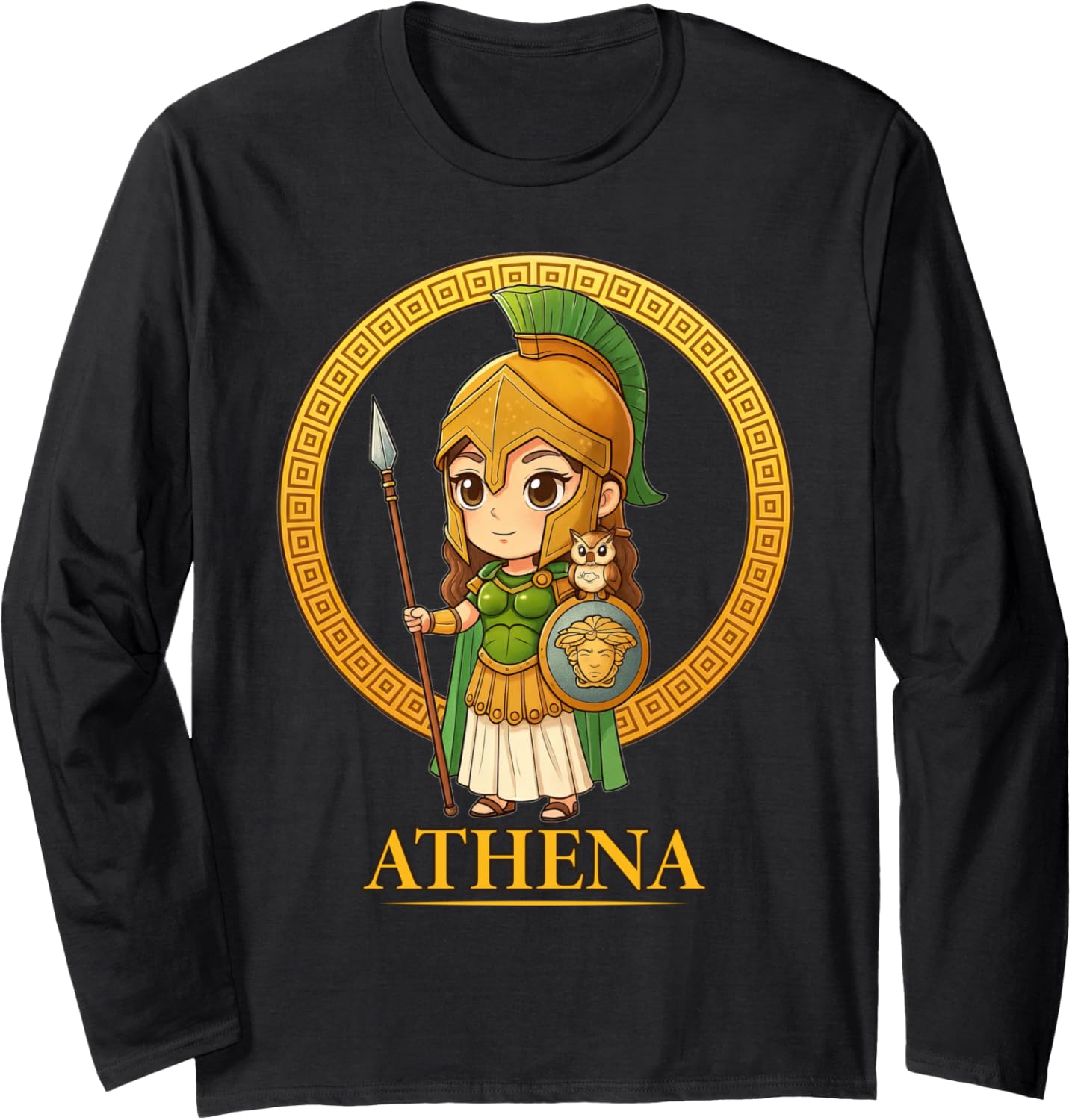 Kawaii Athena Greek Mythology Chibi Goddess Ancient Greece Long Sleeve