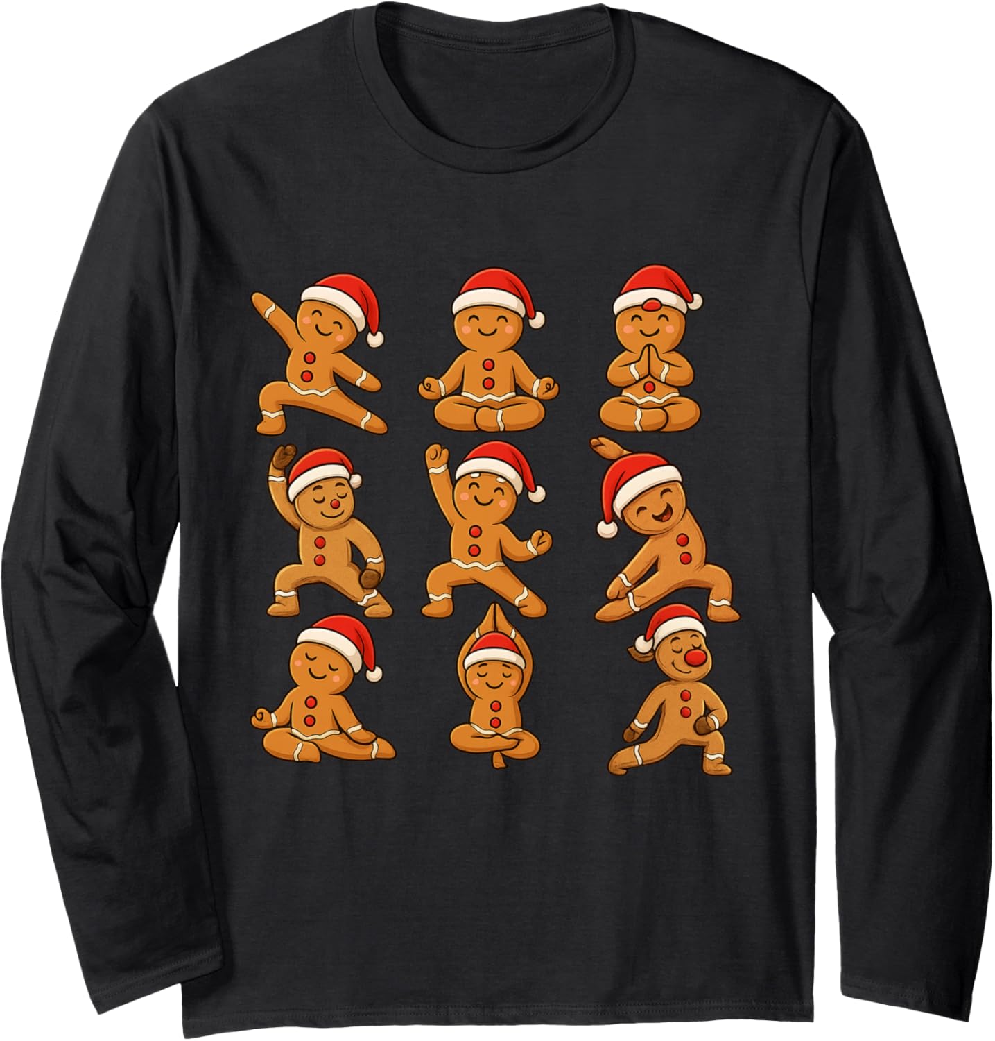 Gingerbread Man Santa Hat Yoga Funny Cute Fitness Christmas Long Sleeve
