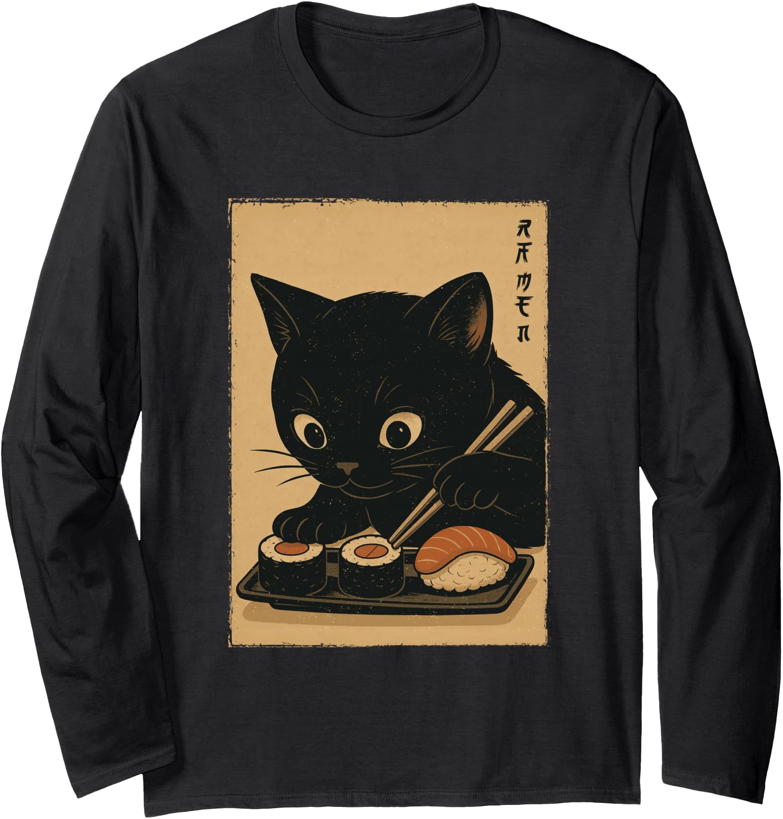 Kawaii Anime Cat Eating Sushi Japanese Gift Women Girls Teen Long Sleeve