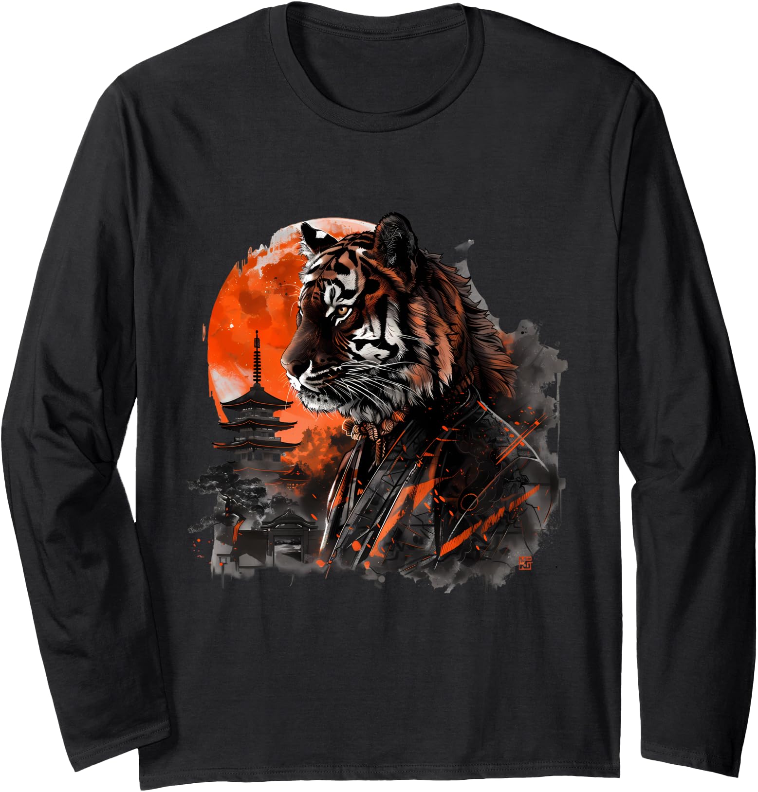 Samurai Tiger Portrait Japanese Art Temple Japanese Warrior Long Sleeve