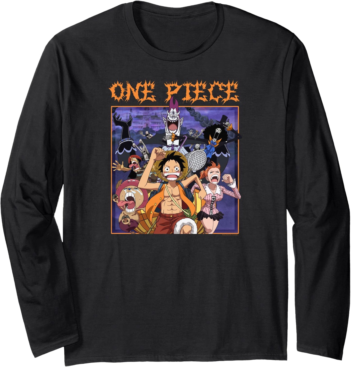 One Piece Anime Running Scared Heavy Metal Logo Long Sleeve