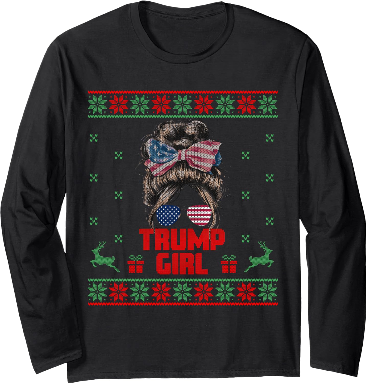 Trump Girl USA Flag Xmas Trump Ugly Christmas Sweater Long Sleeve