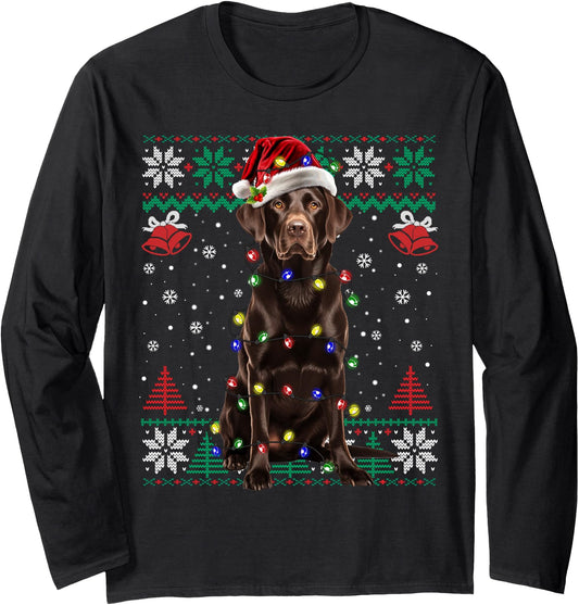 Chocolate Labrador Christmas Santa Ugly Sweater Lab Dog Love Long Sleeve