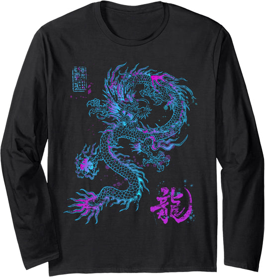 Chinese Japanese Culture Dragon Tee Asian Mythology Animal Long Sleeve
