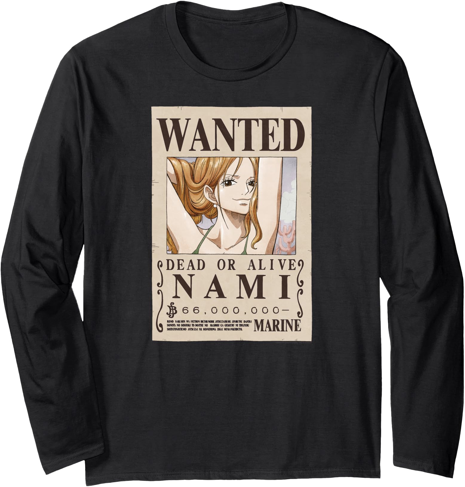 One Piece Anime Cat Burglar Nami Wanted Poster Long Sleeve