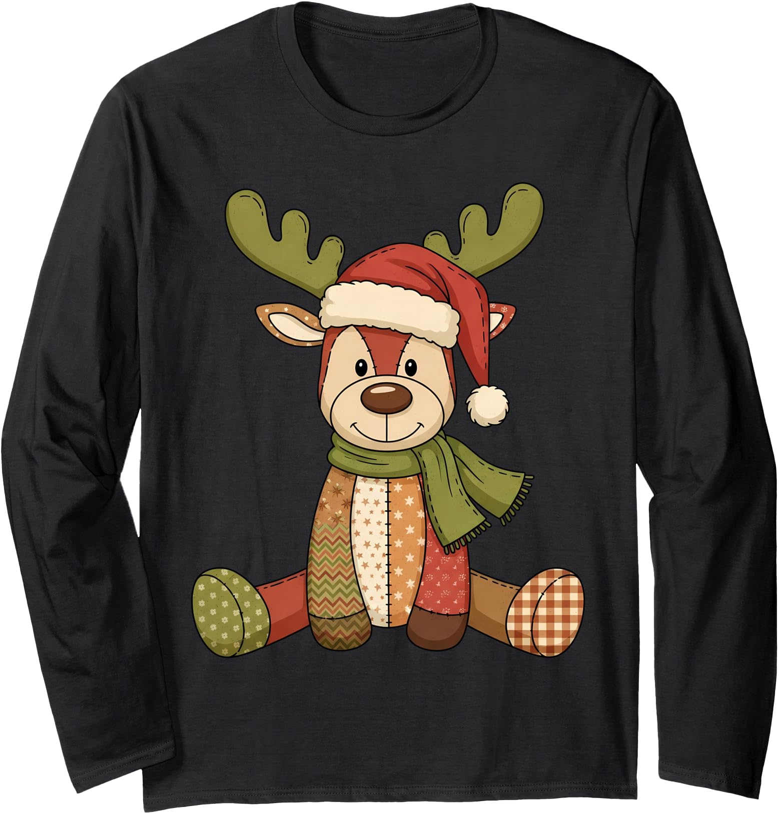 Christmas Patchwork Retro Reindeer Men Women Pajama Long Sleeve