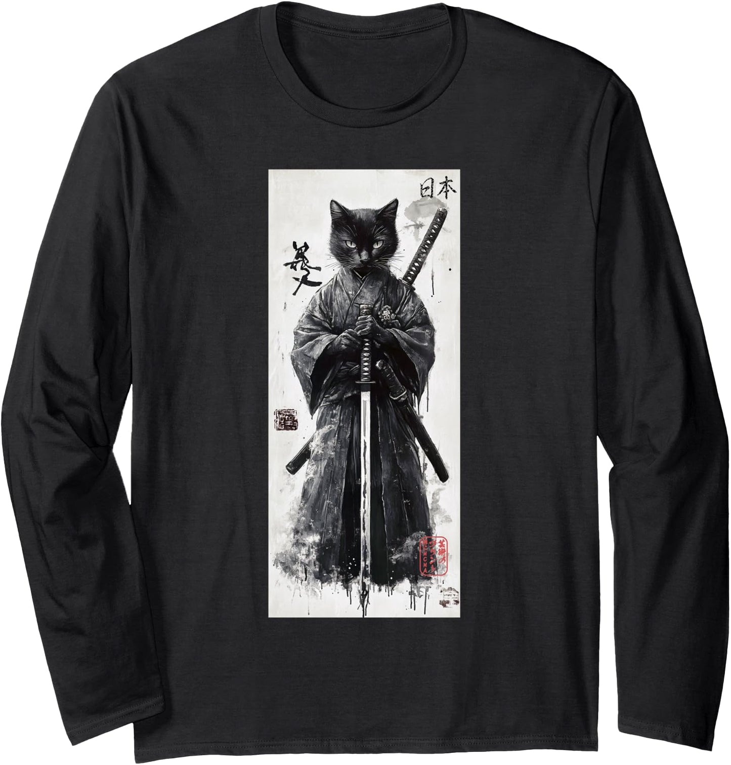 Samurai Cat Aesthetic - Japanese Streetwear Lofi Design Long Sleeve