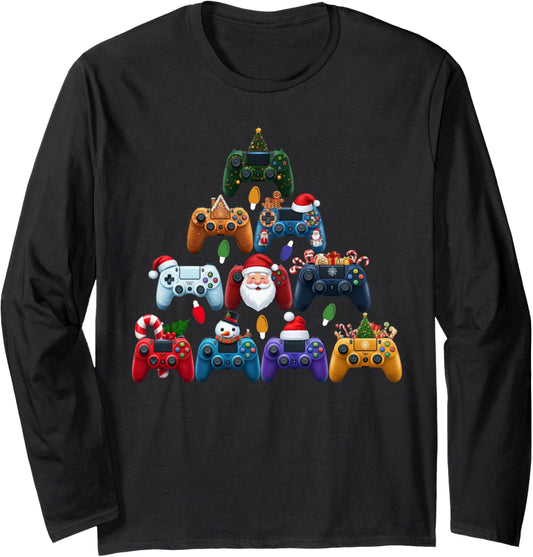 Christmas Gaming Controllers Xmas Tree Gamer Boys Kids Long Sleeve